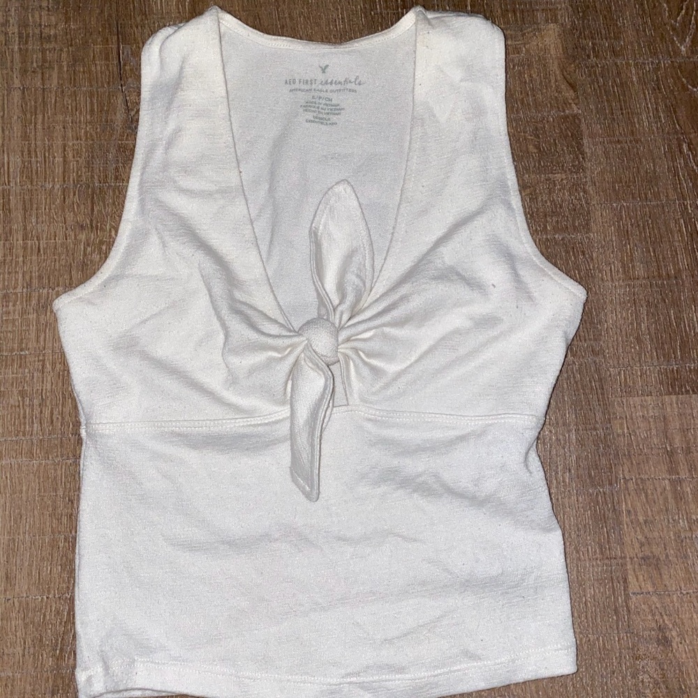 AE tie front tank top in white!